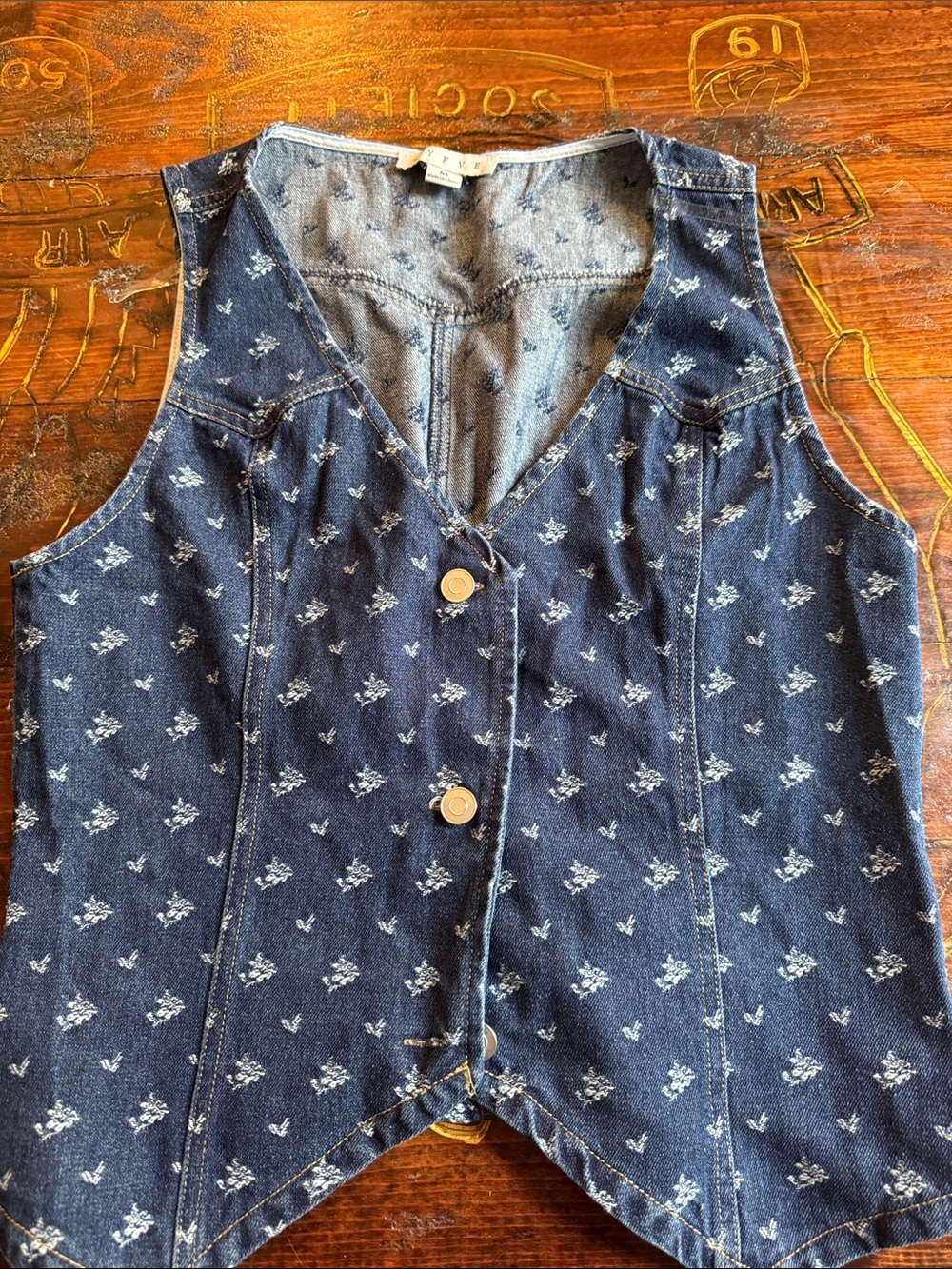 HYFVE Navy Blue Floral Denim Tank Vest